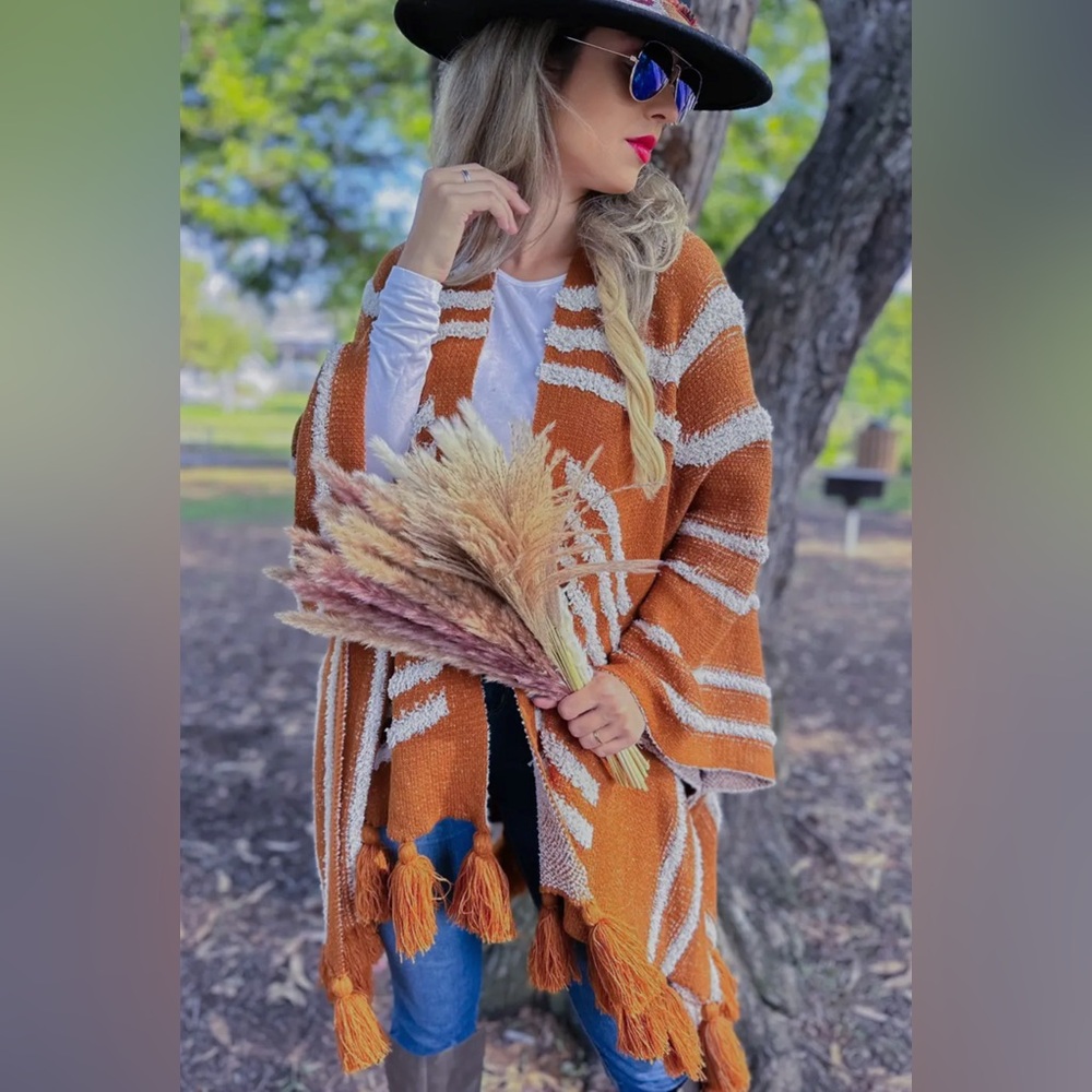 Rust and Cream Women's Poncho